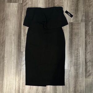 Lulu's Cute Black Dress Strapless Overlay Dress - Medium